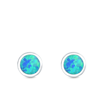 Round Stud Earrings Lab Created Blue Opal 925 Sterling Silver (5mm)